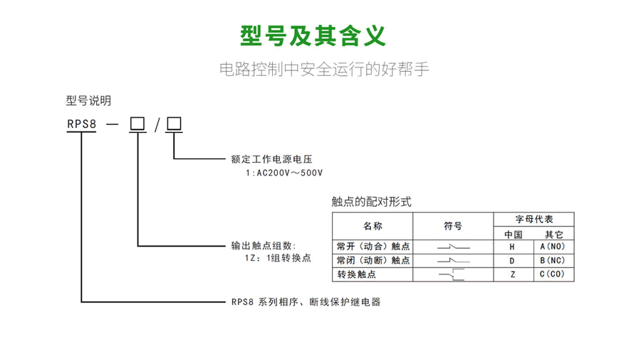 RPS8相序、斷線保護(hù)繼電器型號及含義